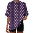 thumbnail image 4 of Shirts for Women Short Sleeve Print Pocket Polka Dot Casual Round Neck Blouse Purple,Womens Tops, 4 of 6