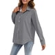 thumbnail image 2 of Camisas de Mujer con Botones, Casuales, de Larga, A Cuadros, con Estampados, Blusas Holgadas con Cuello A . Negro M, 2 of 8