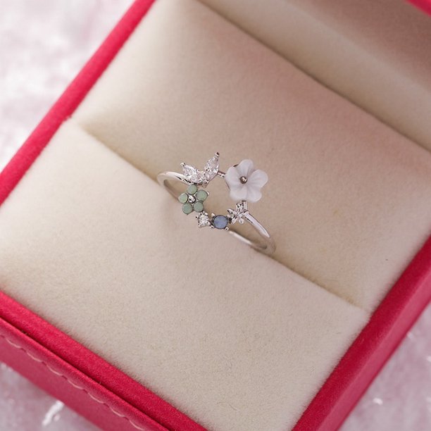 Nuevos anillos de circón de cristal a la moda, anillos abiertos ajustables de mariposa y hoja de flor dulce, regalo de joyería de compromiso de boda para mujer Tan Jianjun unisex