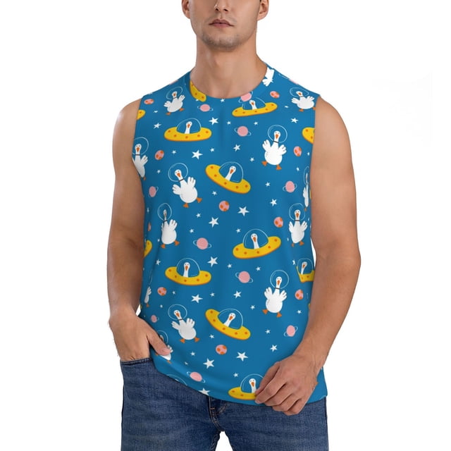 Fotbe Cartoon Goose Men's Camiseta sin Mangas Estampada para Hombres, Playera Casual para Gimnasio, Entrenamiento, Playa-Medium