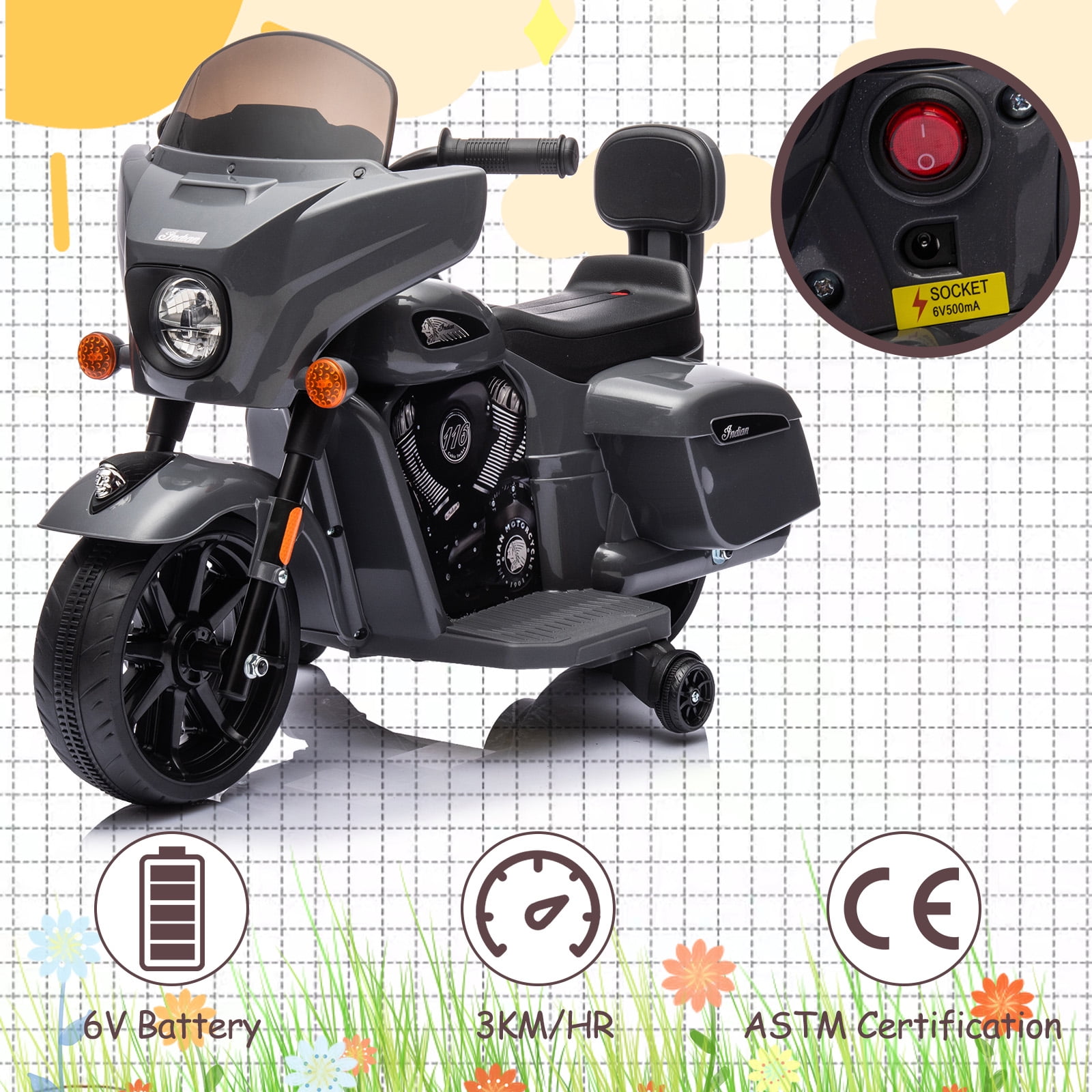 M optimized Kids Ride on Motorcycle, 6V Electric Baterry Power Dirt Bike Motorcycle with USB, AUX, Music, Headlight for 3-8 Years Old