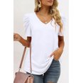 thumbnail image 4 of T-Shirt Blanc à Manches Bouffantes Col en V pour Femmes, 4 of 6
