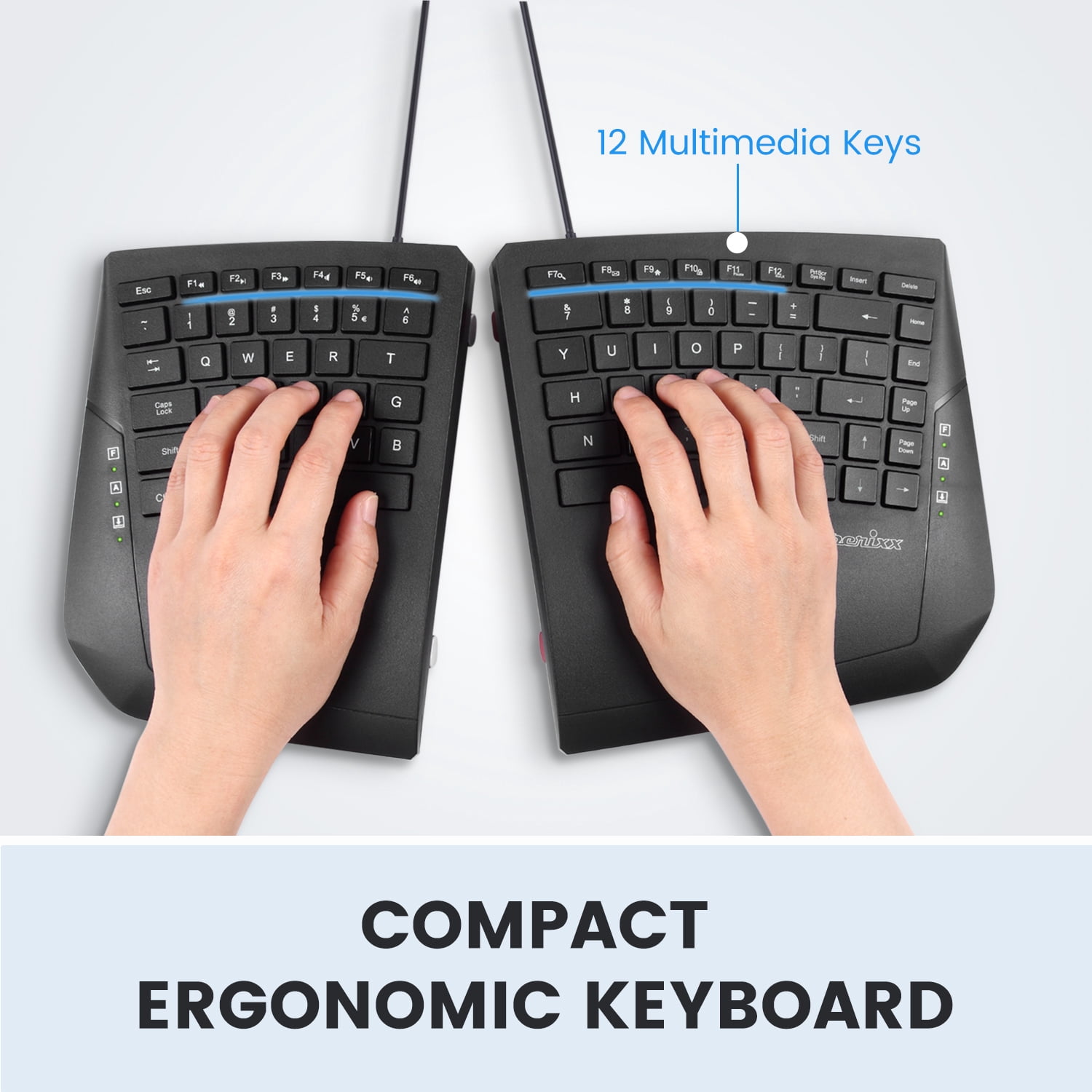 Perixx PERIBOARD-524B US, [Firmware Updated] Wired Ergonomic Split Keyboard - Adjustable Tilt Angle - Low Profile Membrane Keys - Black - US English