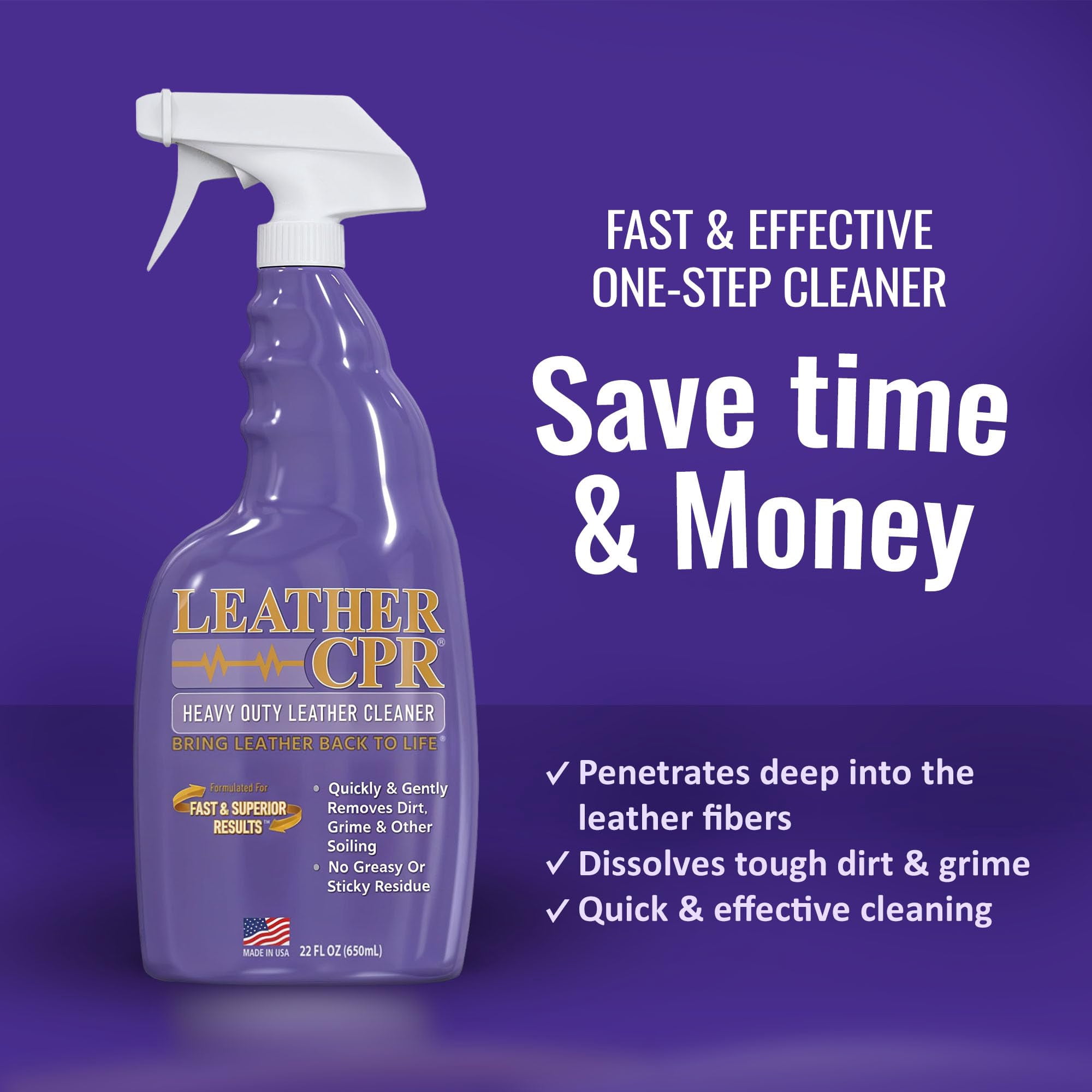Leather CPR Heavy Duty Leather Cleaner 22oz - Car Interior Cleaner For Heavy Dirt & Grime, Heavily Soiled Furniture Leather Cleaner For Couch, Car Seat,Purses, Shoes, Boots, & More