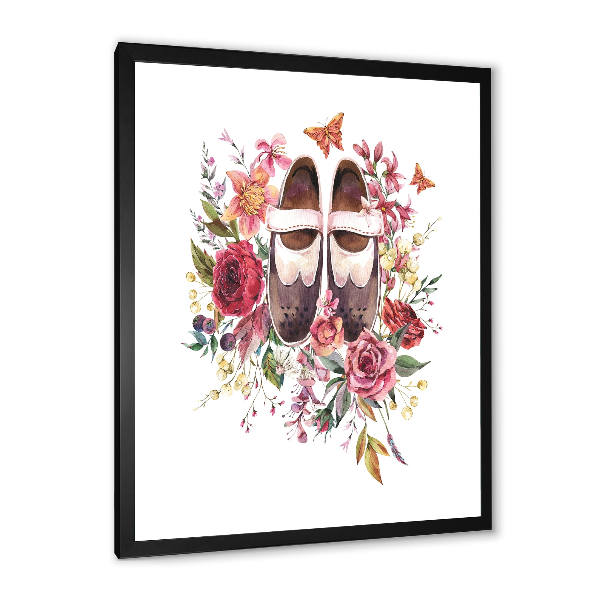 Designart 'Wildflowers With Ancient Oxford Shoes' Farmhouse Framed Art Print