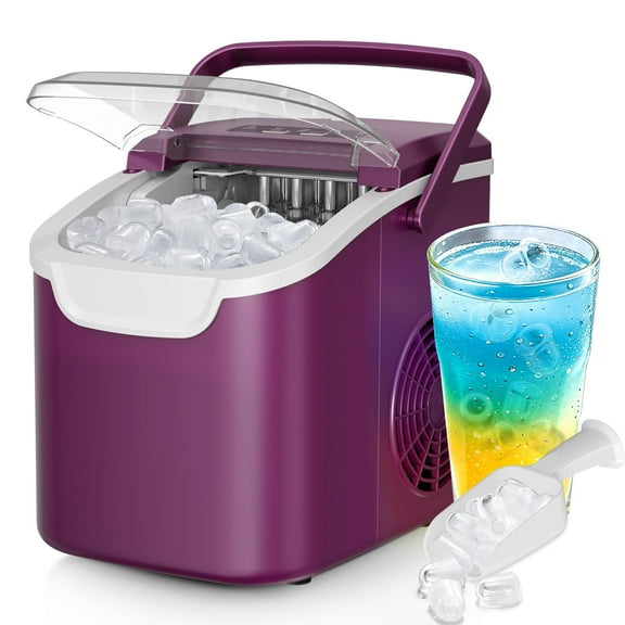 WAA Countertop Ice Makers, 26.5Lbs/Day, Quiet Portable Mini Ice Machine, Purple