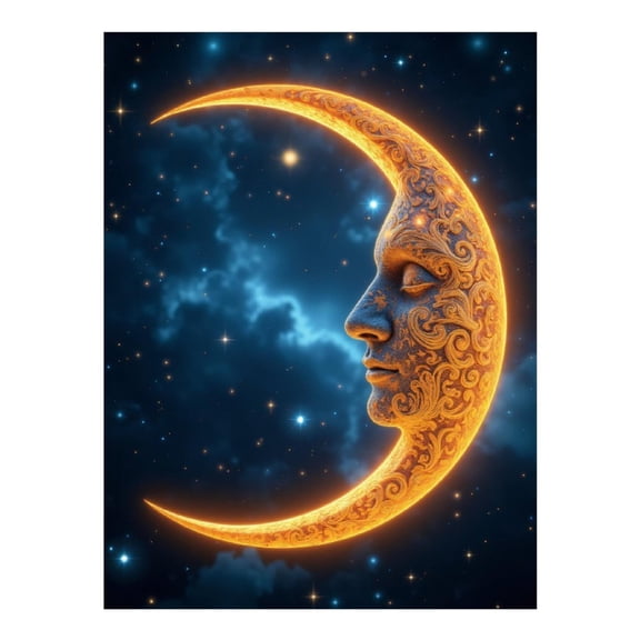 Diamond Art Kit for Adults, Crescent Moon Face Night Sky Diamond Painting for Adults Beginners, DIY Diamond Art Painting Kits, 5D Diamond Painting Crafts for Home Decor 12x16 Frameless