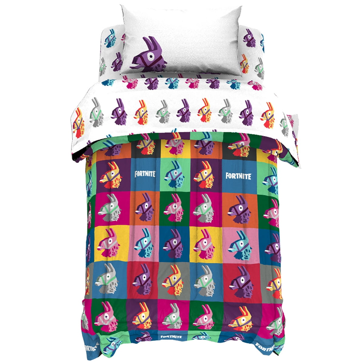Bedding Blue Epic Games NEW Fortnite Llama Patchwork Twin Full Comforter 