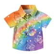 thumbnail image 6 of Boys St. Patrick's Day Shirt, Rainbow Shamrock Short Sleeve Button Down, Soft Stretch Kids Top Ages 2-15,Size 8 T, 6 of 7