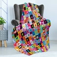 thumbnail image 4 of Abstract Soft Flannel Fleece Throw Blanket, Colored Alphabet Letters Pattern Education School Puzzle Children Graphic Print, Cozy Plush for Indoor and Outdoor Use, 60" x 80", Multicolor, by Ambesonne, 4 of 5