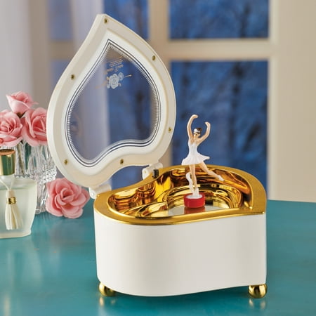 Ballerina Heart Music Box with Storage, Tabletop Accent with Gold Designs and Mirror Dish - Plays Fur Elise