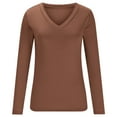 thumbnail image 4 of Fengqque Women Long Sleeve Shirts V Neck T Shirts Casual thermal Tops Slim Fit Basic Tight Tees Going Out Top Brown XS(XS), 4 of 7
