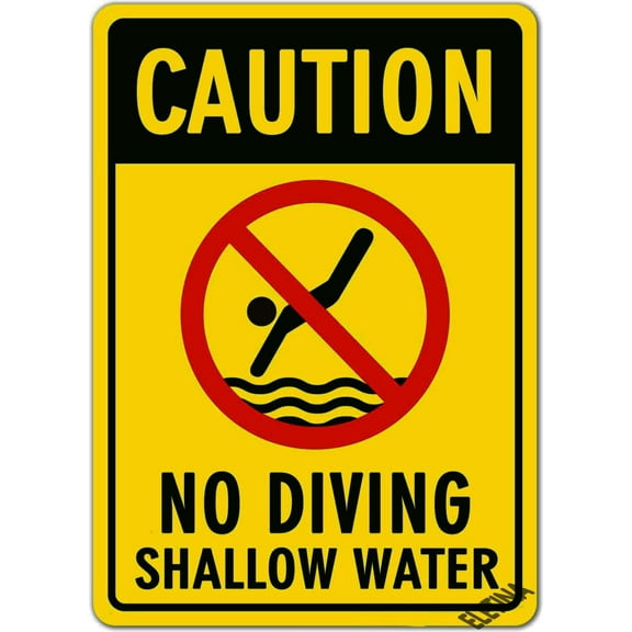 Warning Sign,Pool Rules Sign,Caution no diving shallow water Pool Sign Pool Safety Sign 8"X12" Metal Aluminum Sign