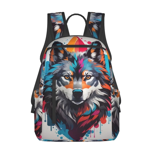 Fotbe Tie-Dye Wolf Head Mochila Ligera para Hombres y Mujeres - Duradera y Resistente al Agua, Ideal para Escuela, Trabajo, Viajes y Uso Diario