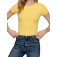 thumbnail image 2 of Simply Fashion Women's Ribbed Crop Top – Short Sleeve Crew Neck Fitted Tee – Stretch Rayon Spandex Knit,brightyellow,small, 2 of 4