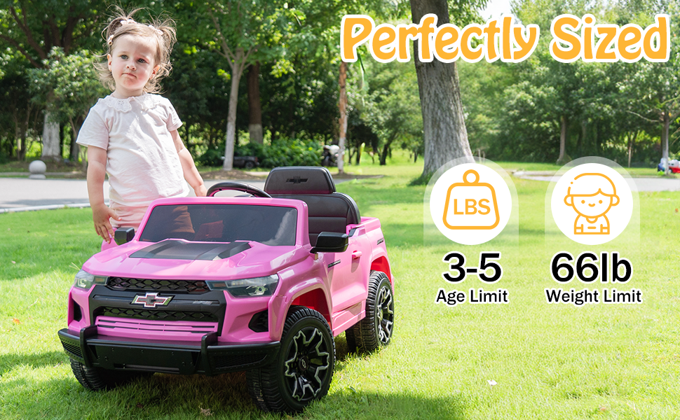UBesGoo 12V Licensed Chevrolet Colorado Kids Ride on Car, Battery Powered Ride on Toys Truck with Remote Control, Pink
