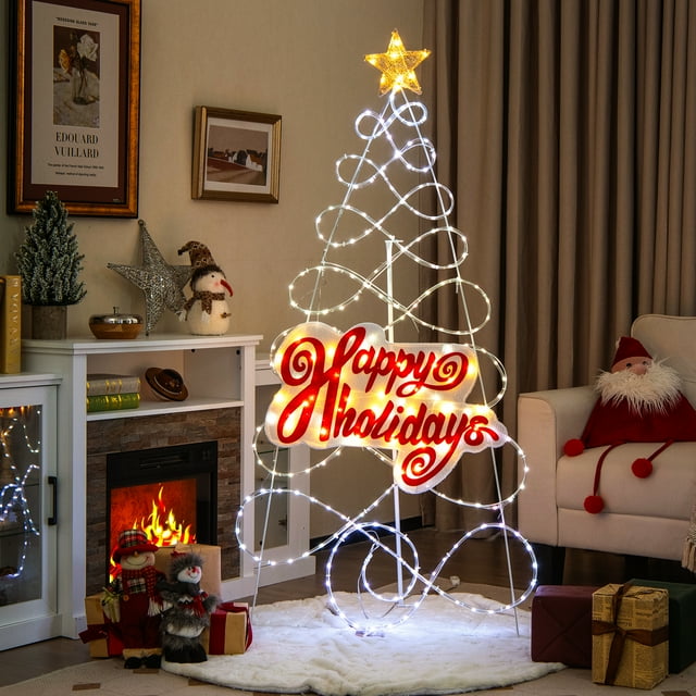 Costway Arbre de Noël Pré-Éclairé 5.6 Pieds 6 Modes d'Éclairage Décoration Colorée Intérieure Extérieure