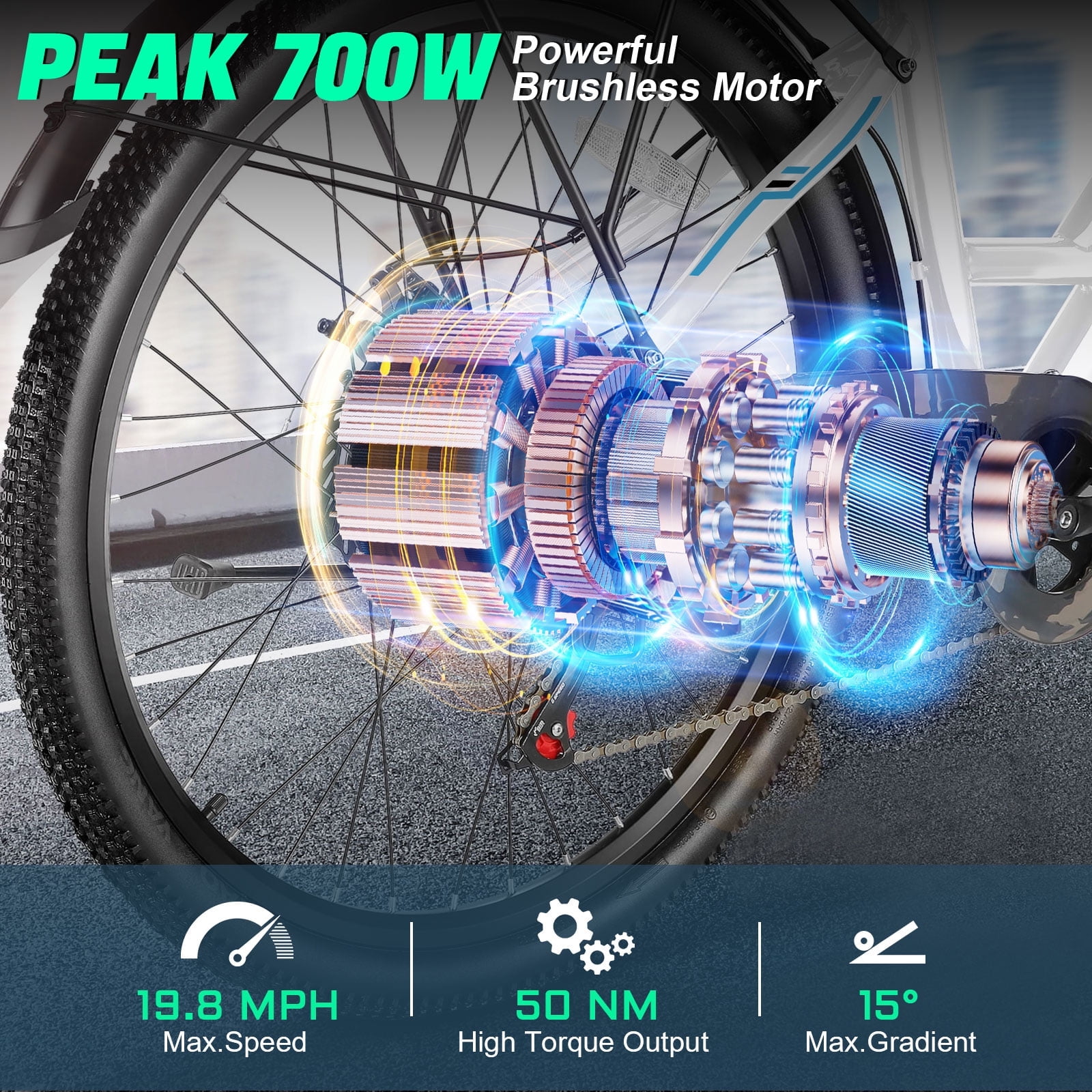 Gocio UL2849 Certified 26" Electric Bike for Adults, 750W Peak Motor, 48V 7.8Ah Battery, 19.8 mph 7-Speed Commuter Ebike with Disc Brakes