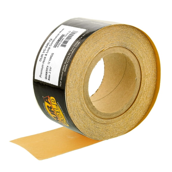 Dura-Gold Premium - 240 Grit Gold - Hook & Loop Backing Longboard Continuous Sandpaper Roll, 2-3/4" Wide, 12 Yards Long - for Auto & Woodworking Air File Long Board Sanders, Hand Sanding Blocks