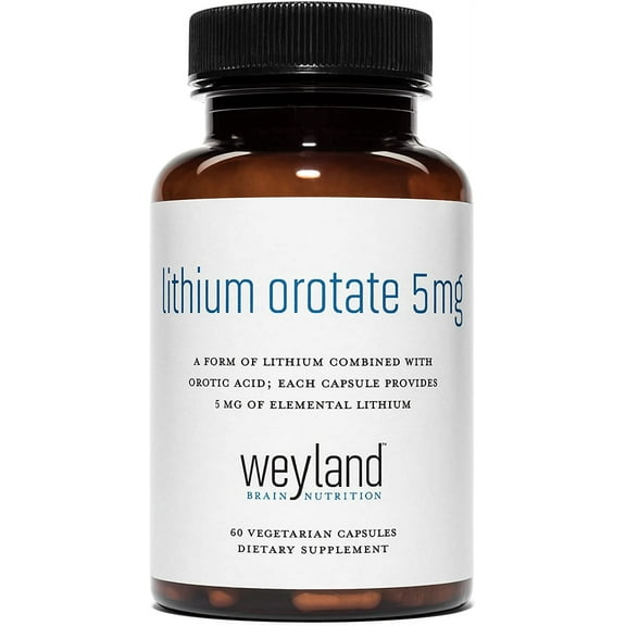 Weyland Brain Nutrition - Lithium Orotate 5mg, 60 Vegetarian Capsules, Lithium Supplement