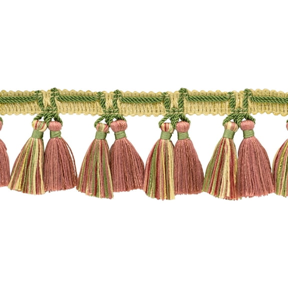 2 1/2" (6cm) Veranda Provincial Style Double Tassel Fringe Trim # TFV025,, Carnation Pink #VNT8 (Rose Pink, Light Beige, Sage Green) Sold By The Yard (36"/3 ft/0.9m)