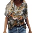 thumbnail image 1 of Camisetas de Cuello en V para las Mujeres Más Talla Impresa de Verano, Suelta Casual Camiseta de Manga Corta para Todas las Estaciones, 1 of 4
