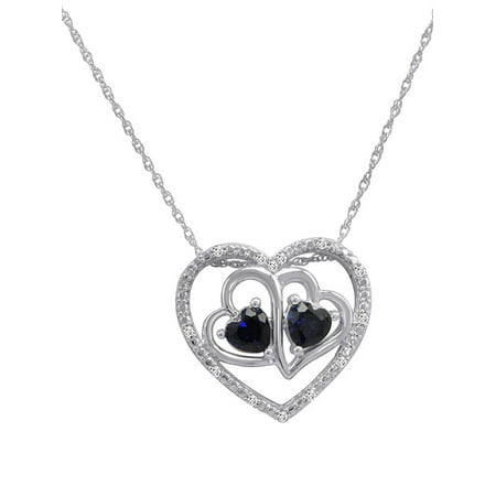 Classic Diamond Heart Pendant - Amanda Rose Created Sapphire and Diamond Heart in Heart Pendant in Sterling Silver
