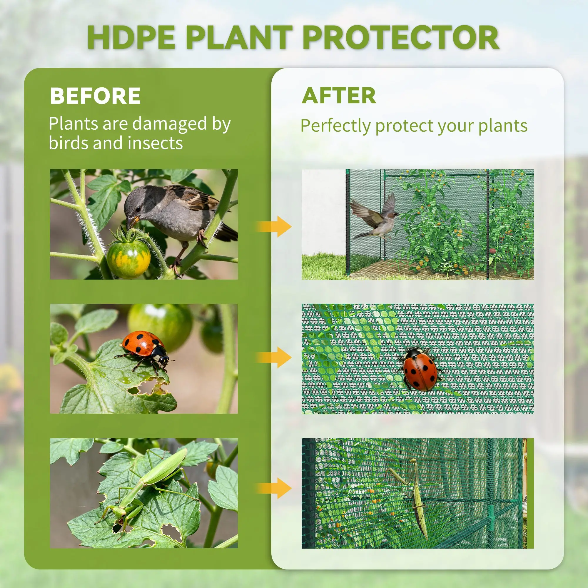Plant Protector Cage with HDPE Mesh Cover & Roll-Up Zippered Door, U-Shaped Stakes for Stability, Crop Tent for Raised Beds Allotments