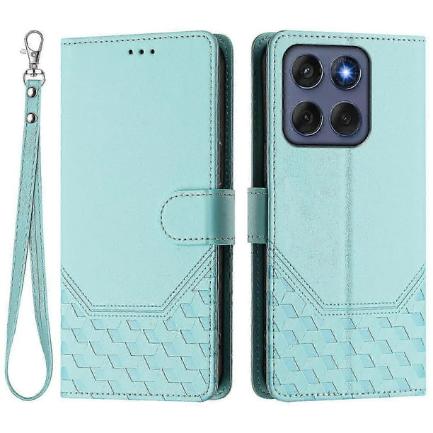 For Motorola Edge 60 Fusion 5G Case Imprinted Honeycomb RFID Blocking Leather Phone Cover with Strap