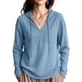 thumbnail image 2 of DYTTDG Women's Waffle Knit Hoodie V Neck Long Sleeve Pullover Top Casual Lightweight Hooded Sweatshirt Pocket, 2 of 8