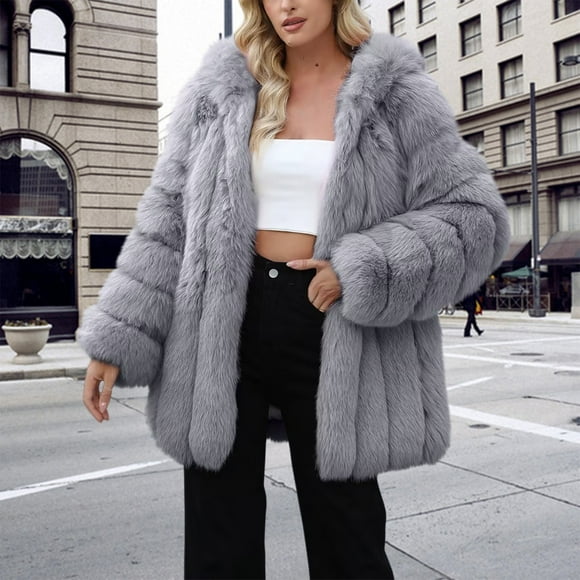 Women's Double Faced Fleece Jacket, Open Front Longline Cardigan, Oversized Plush Coat, Soft Warm Outerwear, Fall Winter Loungewear Topper, Cozy Shawl Collar Wrap Grey L