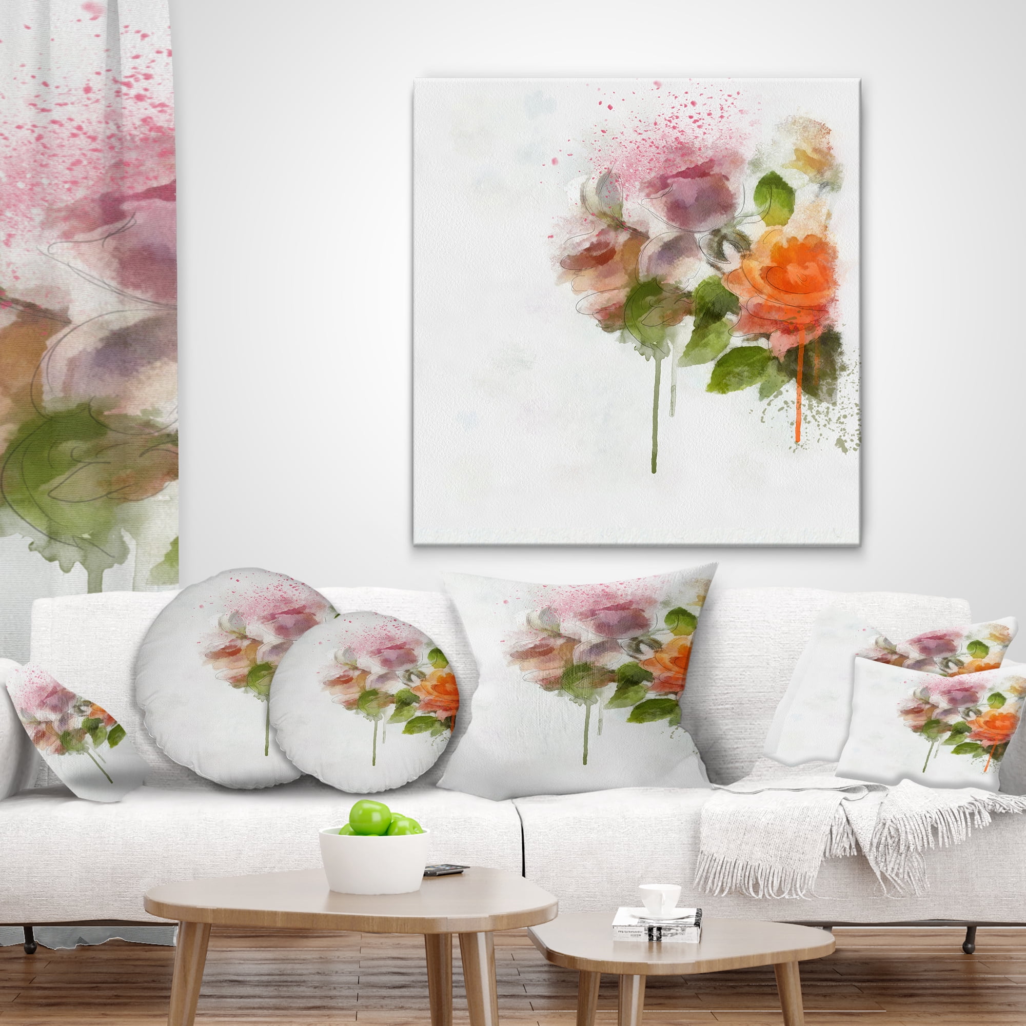 Designart Abstract Hand drawn Flowers Sketch - Flowers Throw Pillowwork - 12x20