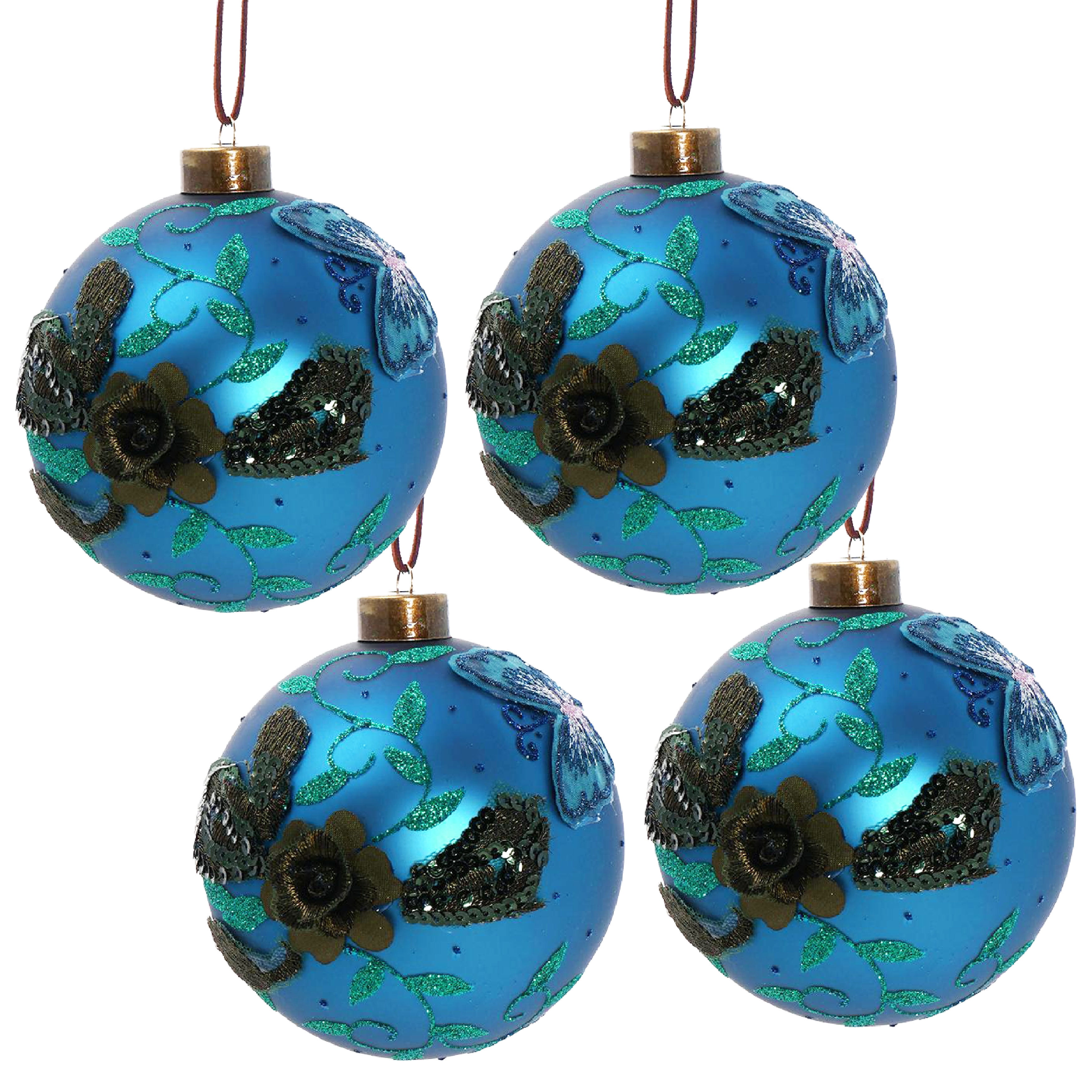 Set of 4 Glass Christmas Ball Ornaments with Glitter and Painting Design by Riccardo Tree Decor