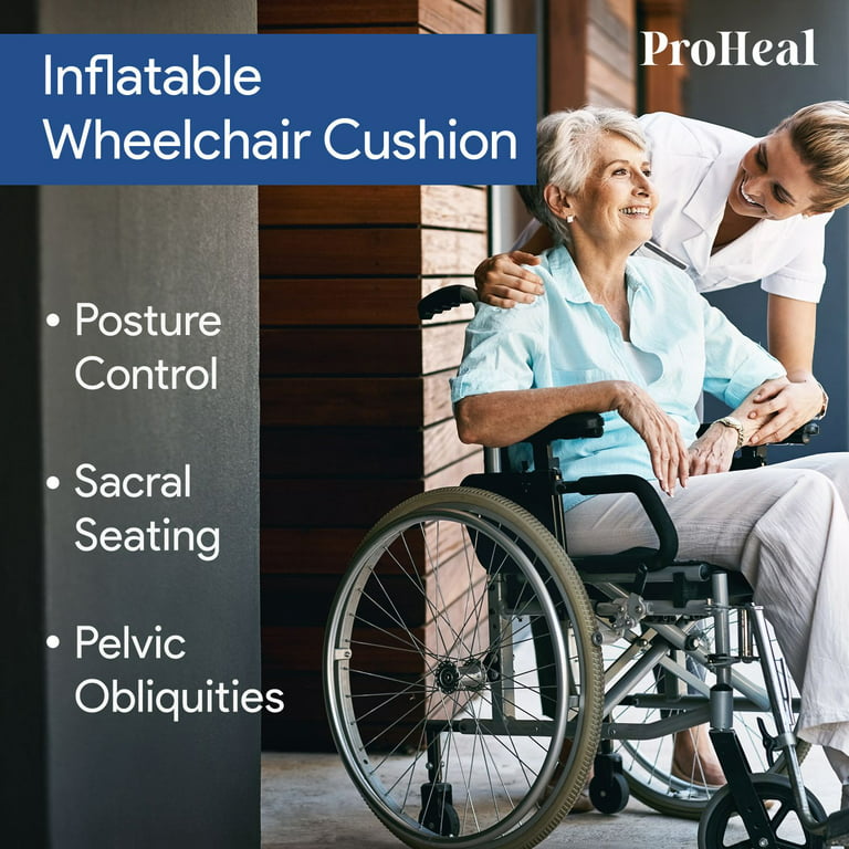 Proheal 2 Inflatable Wheelchair Seat Air Cushion 18 x 16 - Includes Pump,  Nylon Cover, and Repair Kit 