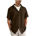 thumbnail image 3 of VBTAPA Mens Eyelet Dress Shirt Short Sleeve Relaxed Fit Casual Button Down Shirts Summer Beach Spread Collar Tops Prime Sales Brown M, 3 of 7