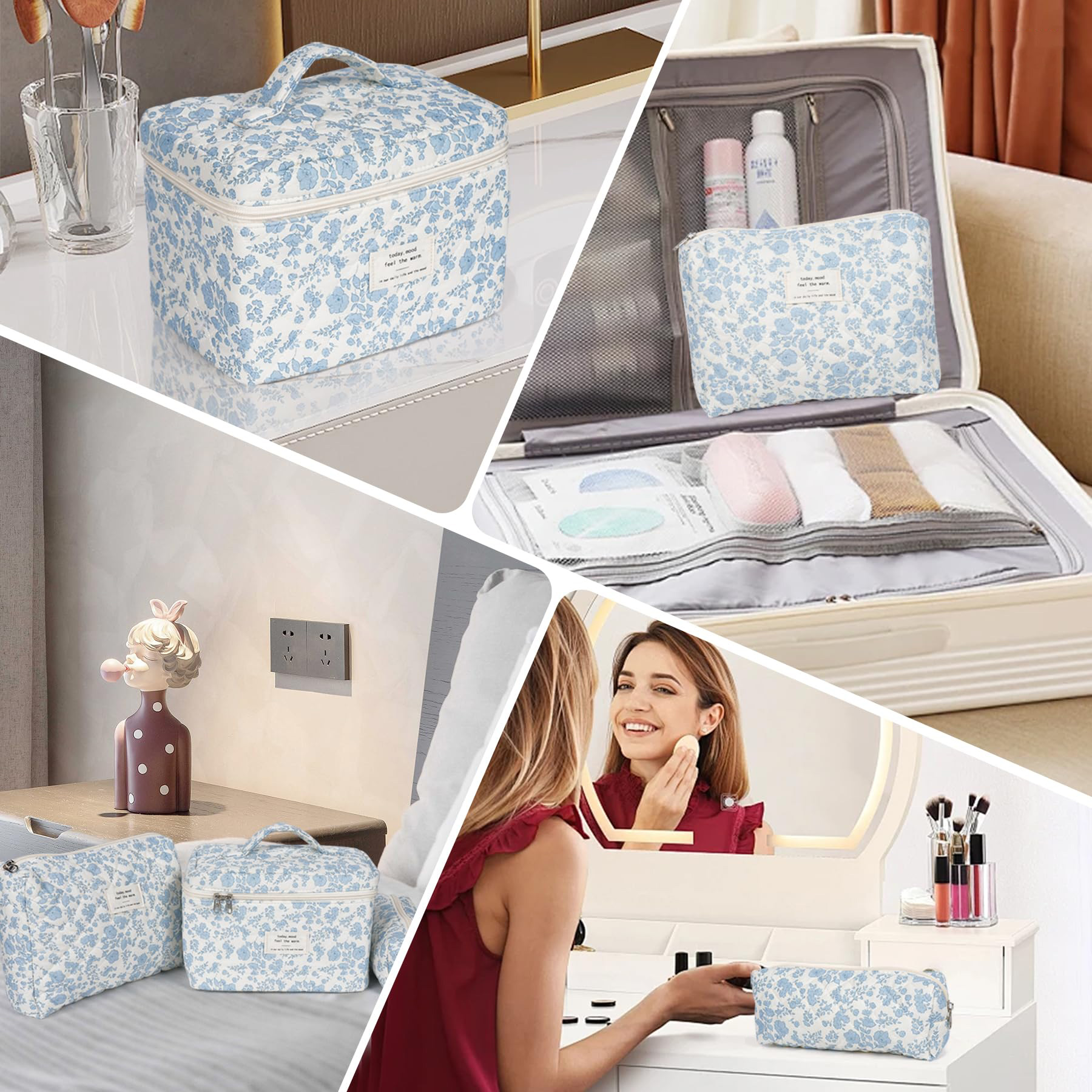 Soda Candy Quilted Makeup Bag Set, 3-Piece, Blue photo 5