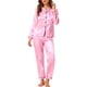 thumbnail image 5 of Conjunto de salón de satén para mujer INSPIRE CHIC, camisa de botones de manga larga con pantalones, pijamas de seda S rosa, 5 of 7