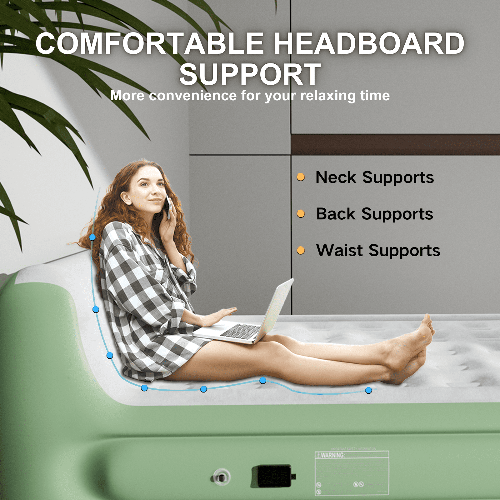 Queen Air Mattress with Headboard,Built in Pump,18”Self Inflating Air Bed for Family Guest Travel Camping,Green