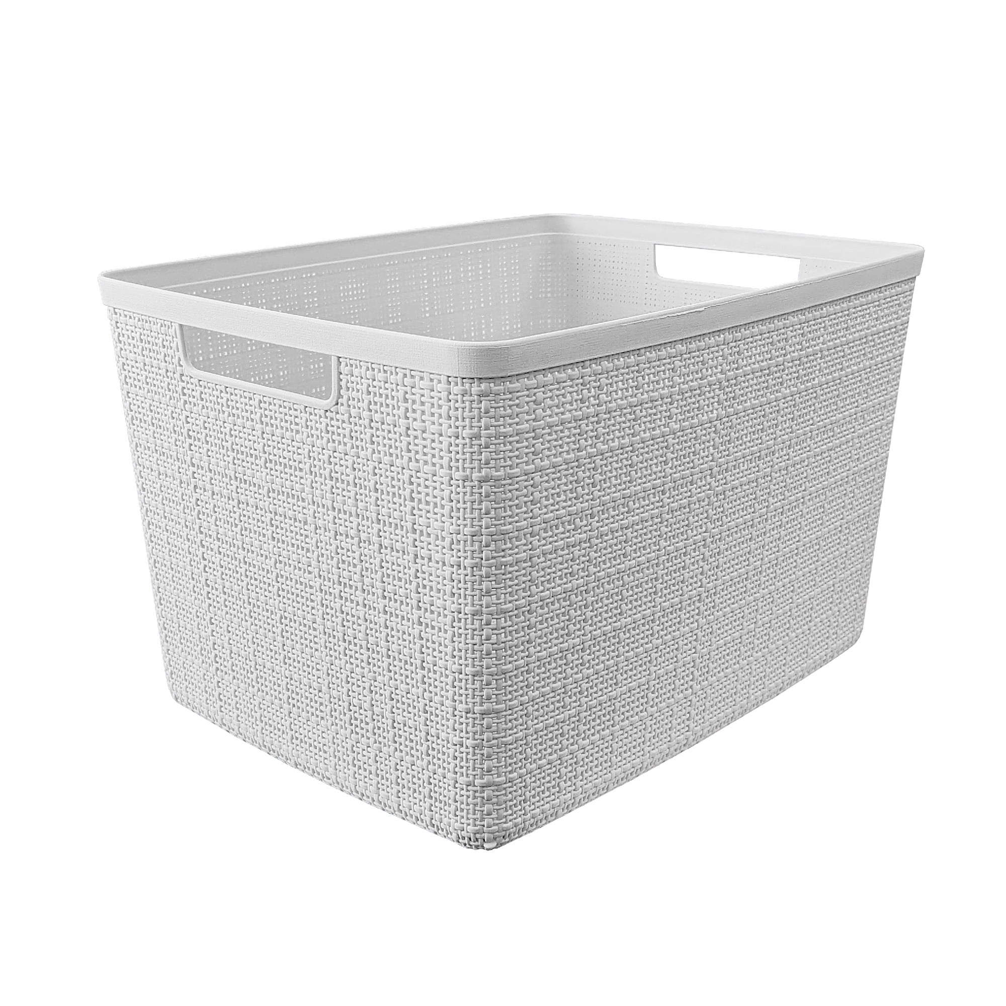 Curver Set of 4 Jute Basket Large Durable Resin Organization and Storage Basket Bin, White