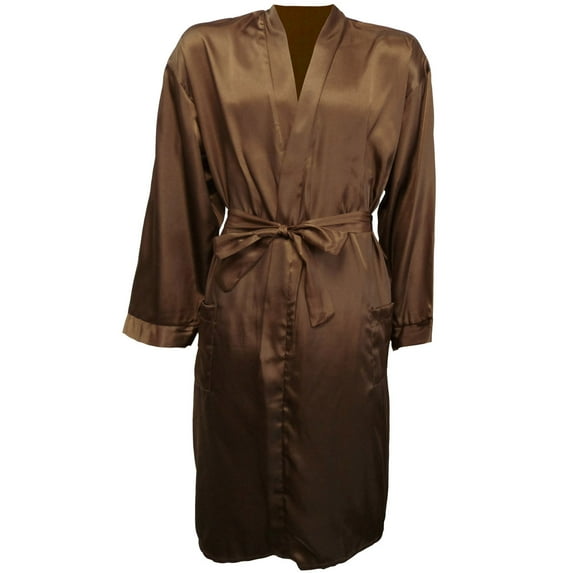 Simplicity Long Satin Kimono Robes for Men Women Sleepwear Brown