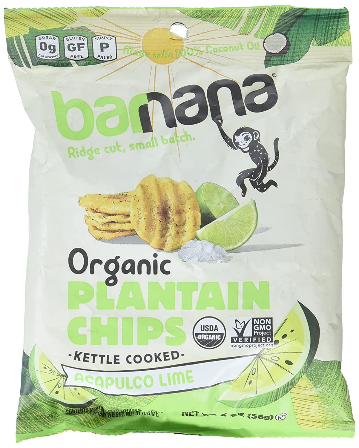 Barnana Organic Plantain Chips Acapulco Lime 2 oz Pack of 2