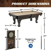 7.5 ft Billiard Pool Table with Cue Rack, Dartboard, and Game Accessories, Tan, by Barrington Billiards