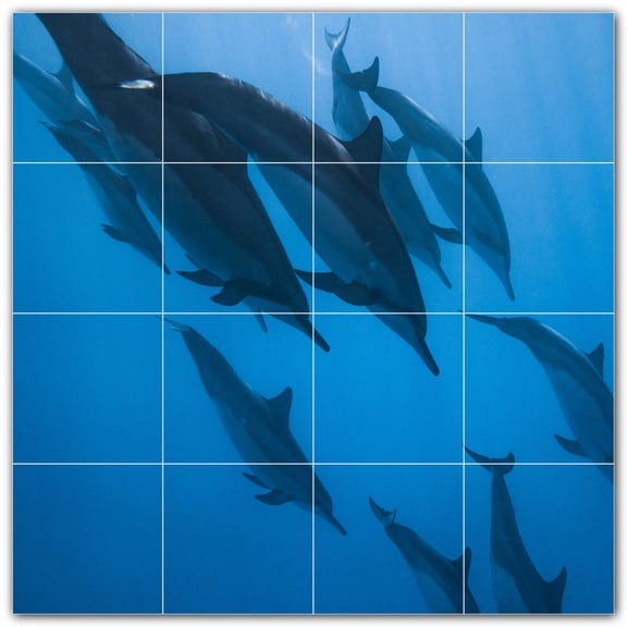 Picture-Tiles.com: Dolphin Ceramic Tile Wall Mural WAL500510-44S. 17"W x 17"H using (16) 4.25" x 4.25" Ceramic Tiles-Satin Finish