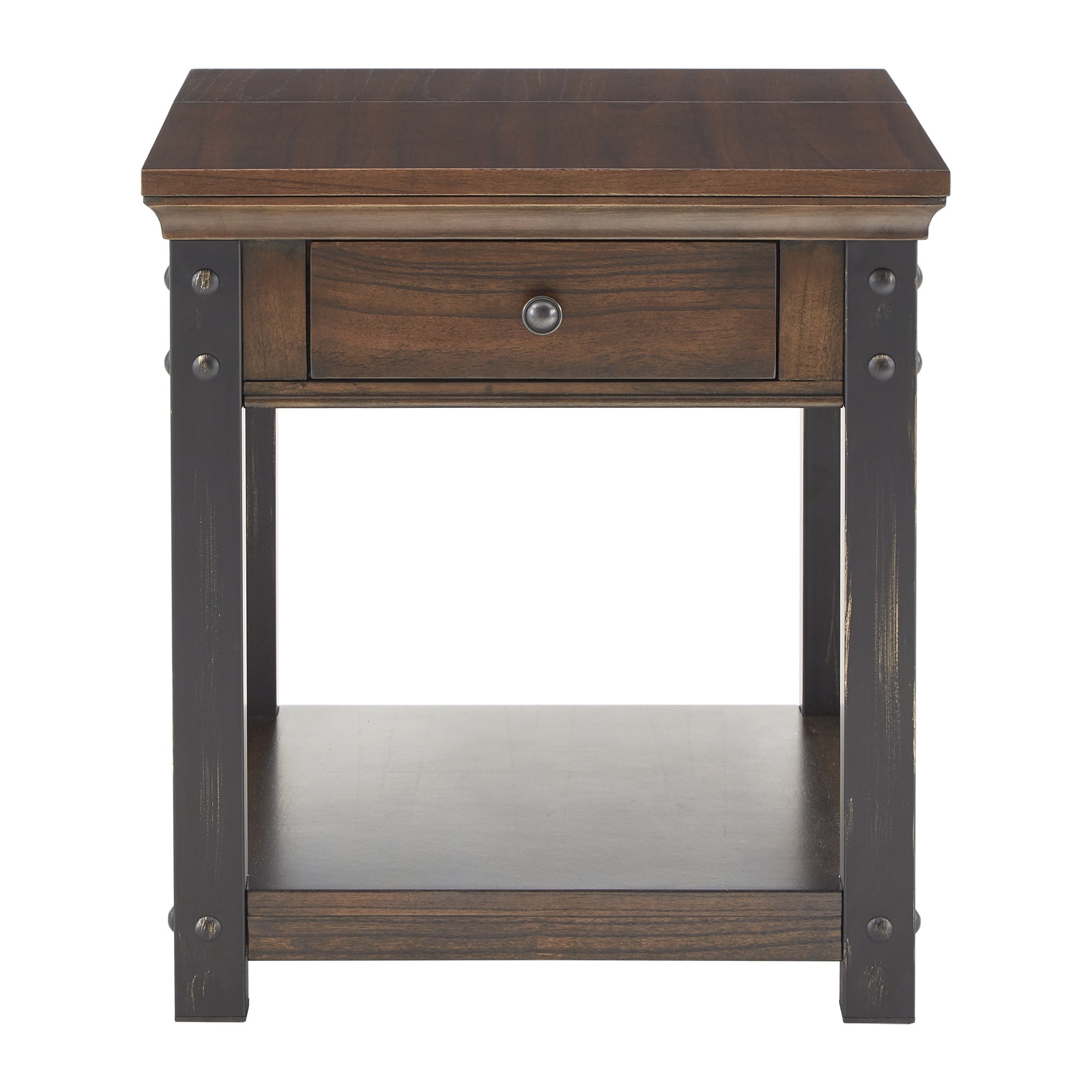 Weston Home Niccola Wood Rectangular End Table with Built-In Outlets, Dark Cherry Finish