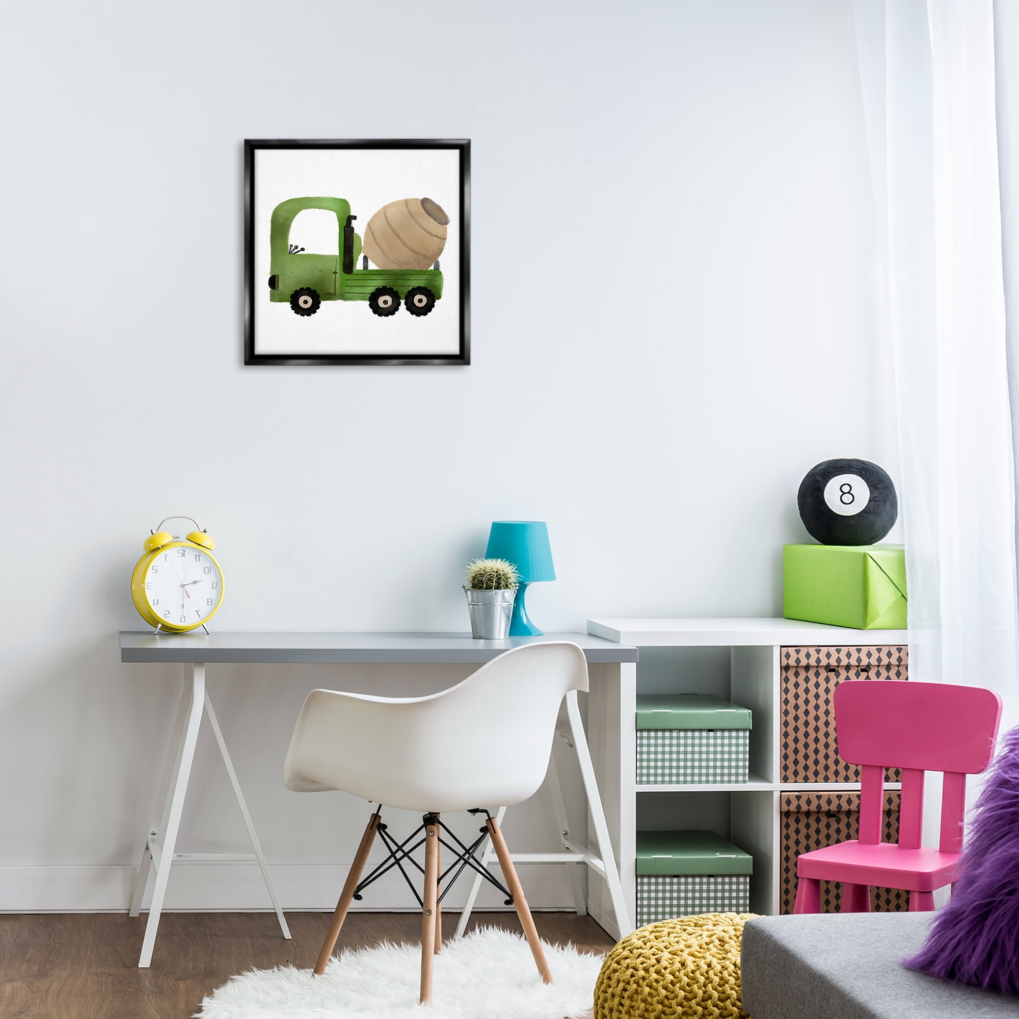 Stupell Industries Construction Truck Vehicle Transportation Painting Black Floater Framed Canvas Art Print Wall Art, 18 x 18
