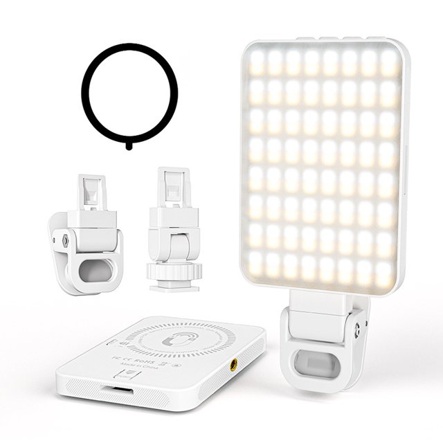 Luz de Anillo 128 LED para Celular Blanco, 3 Modos y Brillo Regulable, 2500K-9900K Recargable Magnética, Clip para Selfie y Fotografía Profesional