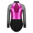 thumbnail image 4 of iiniim Girls Leotard Shiny Color Block Long Sleeve Gymnastic Athletic Bodysuit for Yoga Sports Dancewear Hot Pink 16, 4 of 7