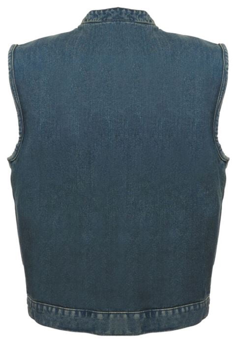Milwaukee Leather Mens Concealed Snap Black Blue Denim Club Vest W//Hidden Zipper