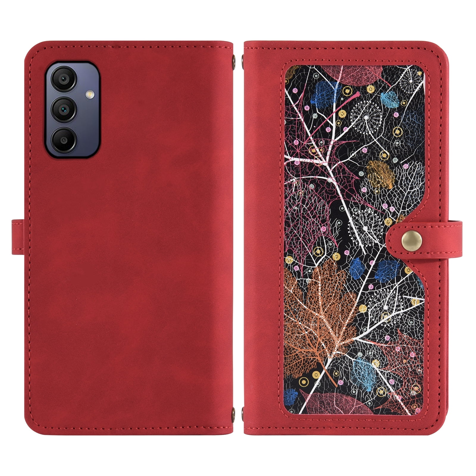 Asuwish Phone Case for Samsung Galaxy A15 5G/4G Wallet Cover With Tempered Glass Screen Protector Crossbody Wrist Strap Flip Pattern Zipper Credit Card Holder Stand Cell A 15 G5 15A Women Men Red