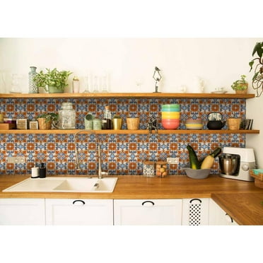 HomeRoots 4" X 4" Queen Mosaic Removable  Peel And Stick Tiles Orange